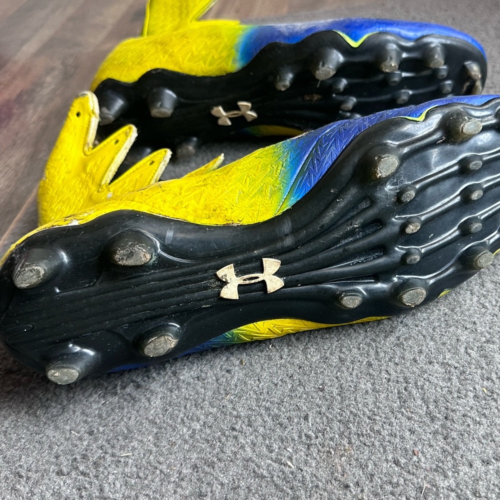 Under amour Custom cleats with a Blue and yellow colorway